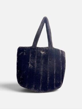 Victoria's Secret- Black Faux Fur Tote Bag EUC